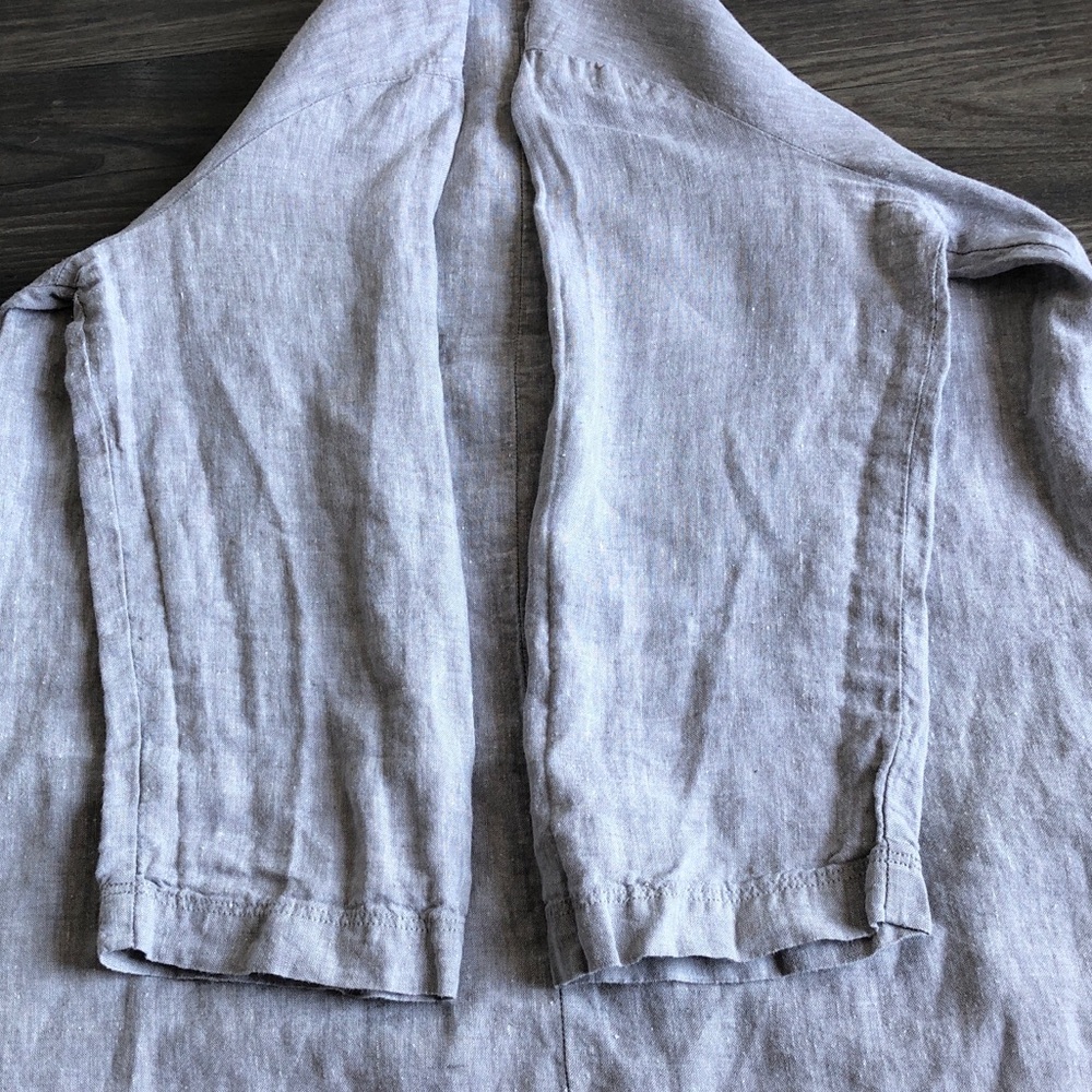 Muji Linen 3/4 Sleeve Pocket Dress Heathered Grey Medium Lagenlook Layering - Picture 9 of 16